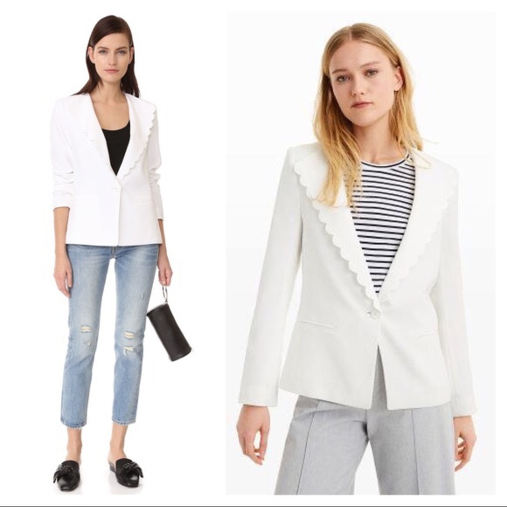 Club Monaco scallops trim white blazer